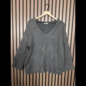 Z Supply Sweater Medium Womens Gray Pullover V Neck Crotchet Knit Stretch